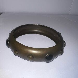 ♦️ Chunky brass brutalist bangle bracelet‎ with black enamel knobs
